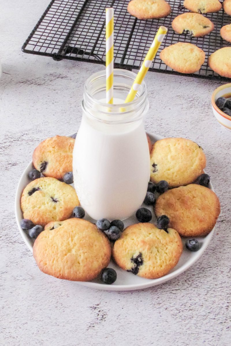 Lemon blueberry cookies and milk glass