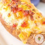 Light, creamy, fluffy, and fully loaded twice-baked potatoes are a scrumptious treat. They are ideal for a lite meal or a side dish packed with flavor. The potato skin is thin and crisp like a homemade chip. The combination of the ingredients with the potato meat gives each bite a delightful freshness. You are going to be tempted to use this mixture for your next mashed potato recipe.