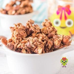 Homemade air fryer Nutella granola with chocolate chips and almonds ready to be enjoyed.