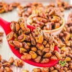 A cookie sheet full of homemade honey roasted pistachios. A perfect healthy snack air fried in 10 minutes.