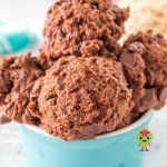 Double chocolate edible sugar cookie dough scooped into a serving dish.