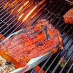 Searing a smoked ribeye with the smokers flame broiler. This recipe can be done on a charcoal BBQ too.