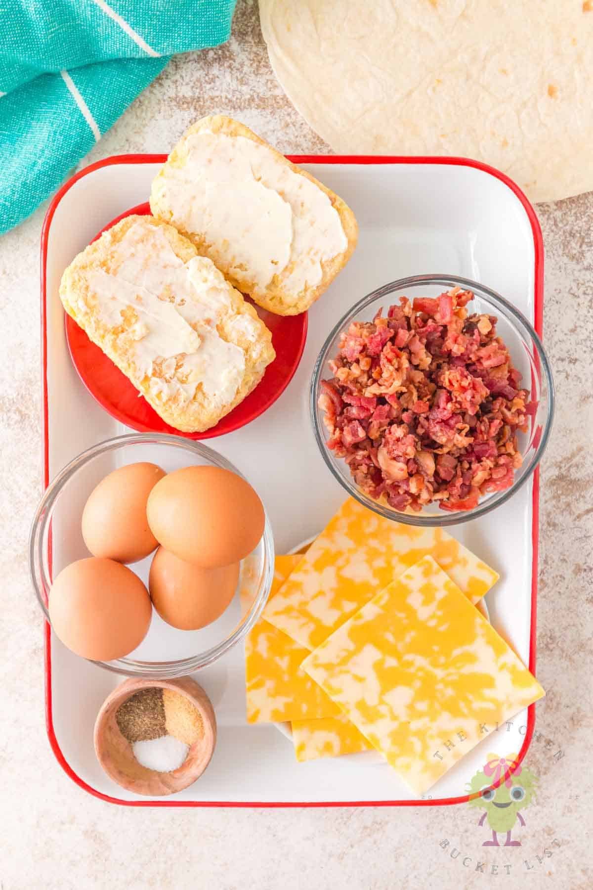Bacon, eggs, cheese, hashbrown patties, and spices are all you need for this breakfast delight.