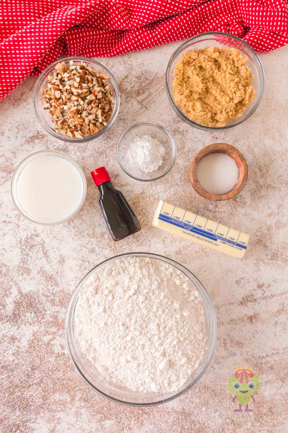 An overhead picture showing just 8 ingredients to make this homemade cozy treat.